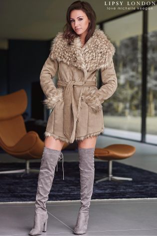 Lipsy Love Michelle Keegan Faux Fur Collar And Cuffs Coat